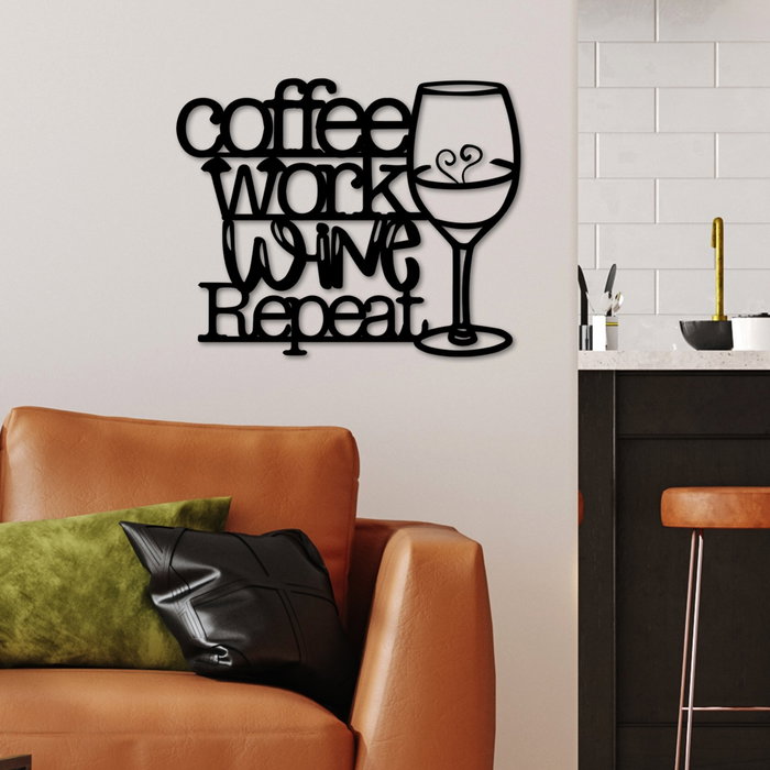 Wallity Coffee Repeat Escultura de Pared de Metal Negra